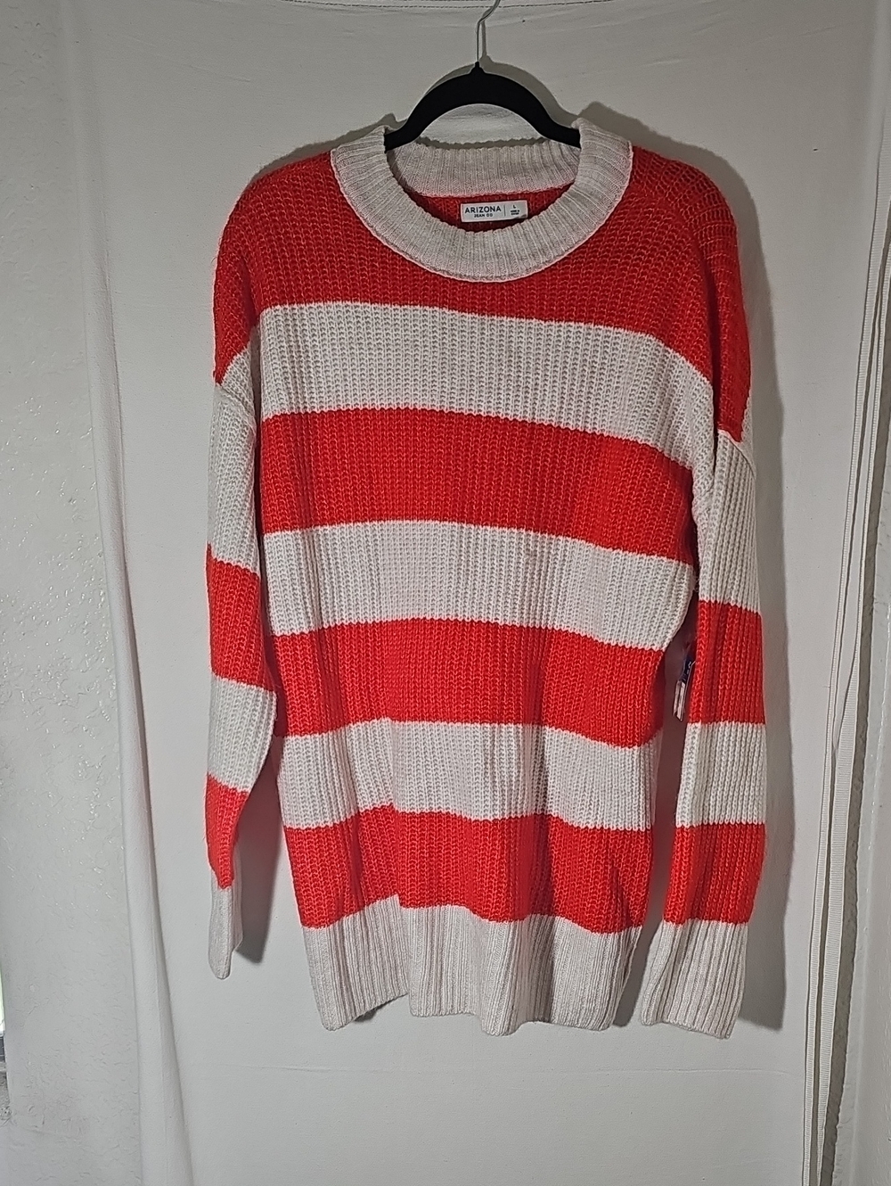 Arizona Jean Company Red and White Striped Crewneck Sweater